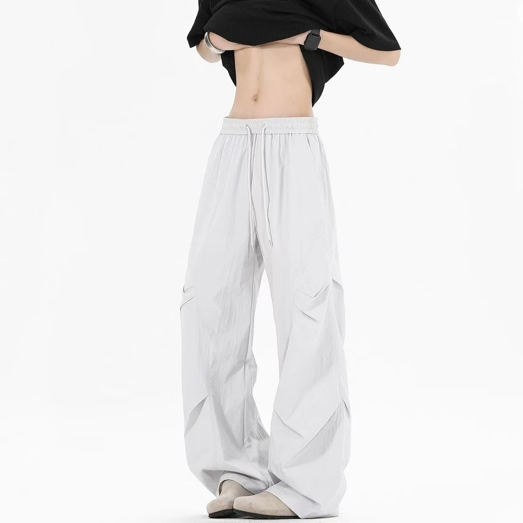 XUNZI夏季薄款休闲裤速干透气男女打褶爬山冲锋裤工装直筒长裤