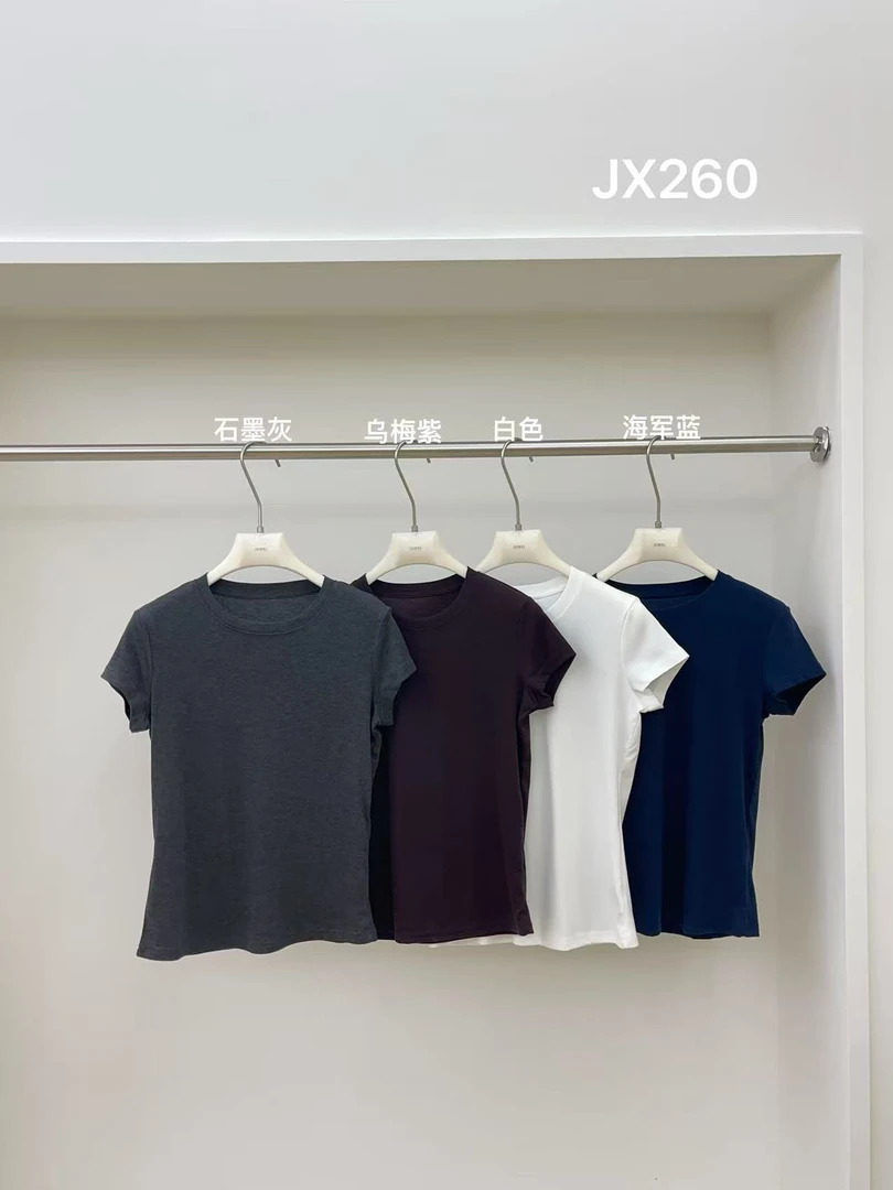 JUNXI@JX260 修身显瘦圆领小飞袖短袖T恤 6-25