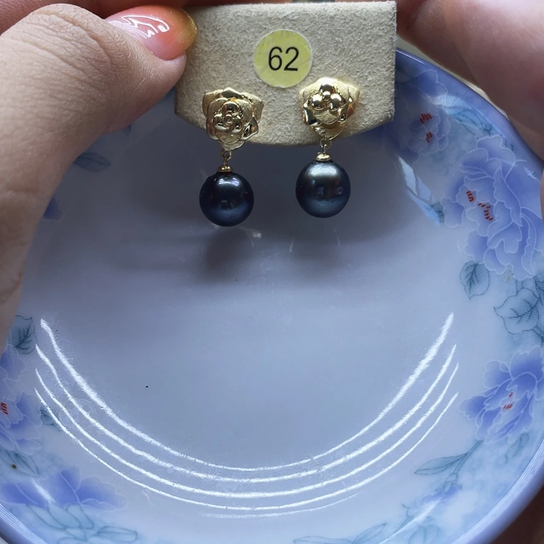 海水珍珠银S925镶嵌耳饰