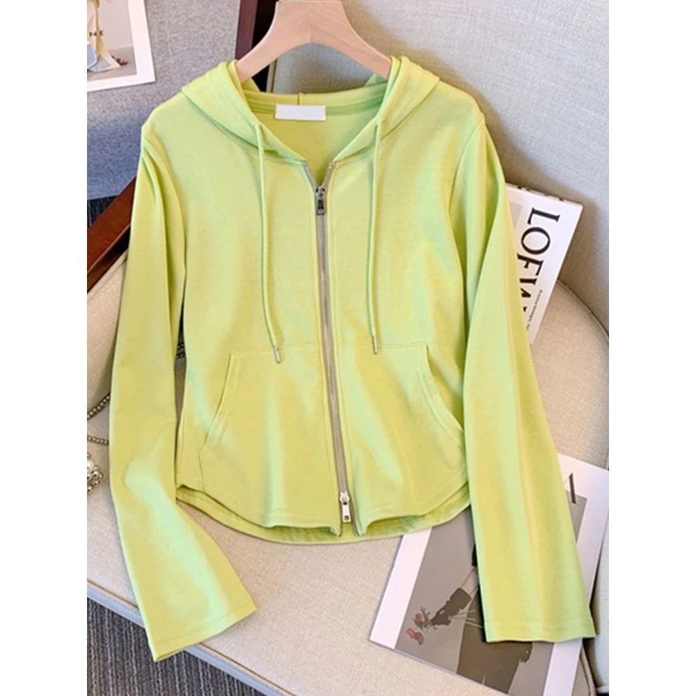 2025年春季时尚休闲外套上衣大码女装法式设计感小众连帽长袖卫衣