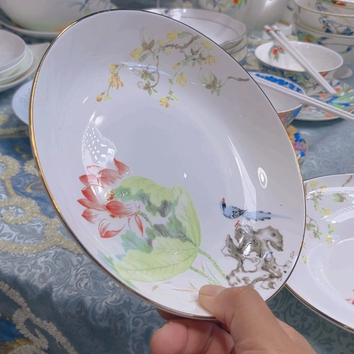 瓷片花神八寸深盘四个哇塞