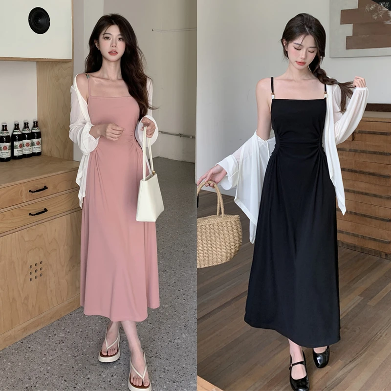 6524-春夏新款微胖大码两件套显瘦连衣裙时尚法式收腰