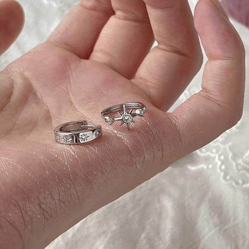 合金锆石耳饰 小众不对称六芒星锆石耳扣百搭简约个性时尚气质