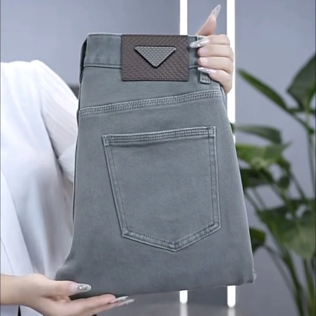 YUANNIU/原牛秋冬厚款高奢贵族定制男士牛仔裤百搭弹力修身小直筒