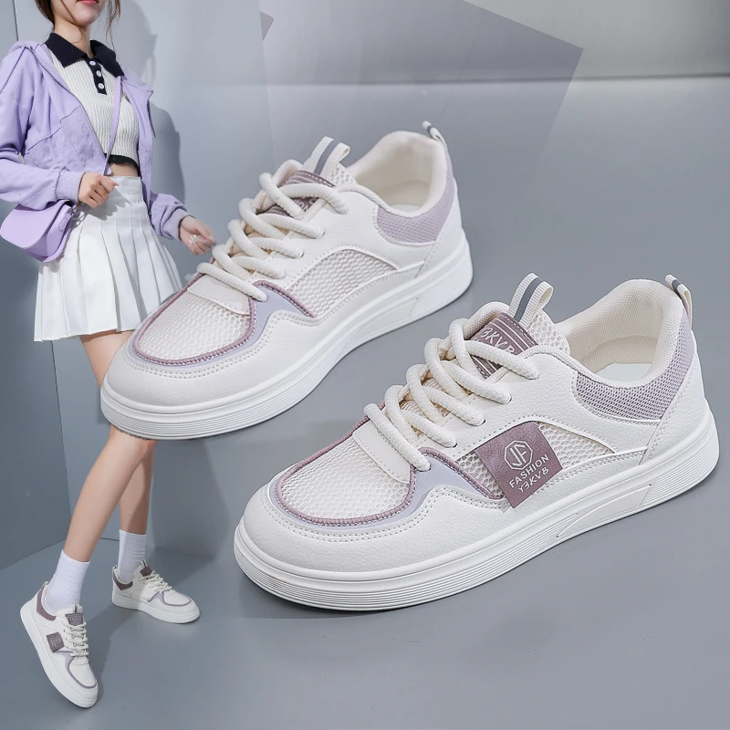 网面/皮面小白鞋女2025夏季新款爆款百搭运动平底软底板鞋学生夏