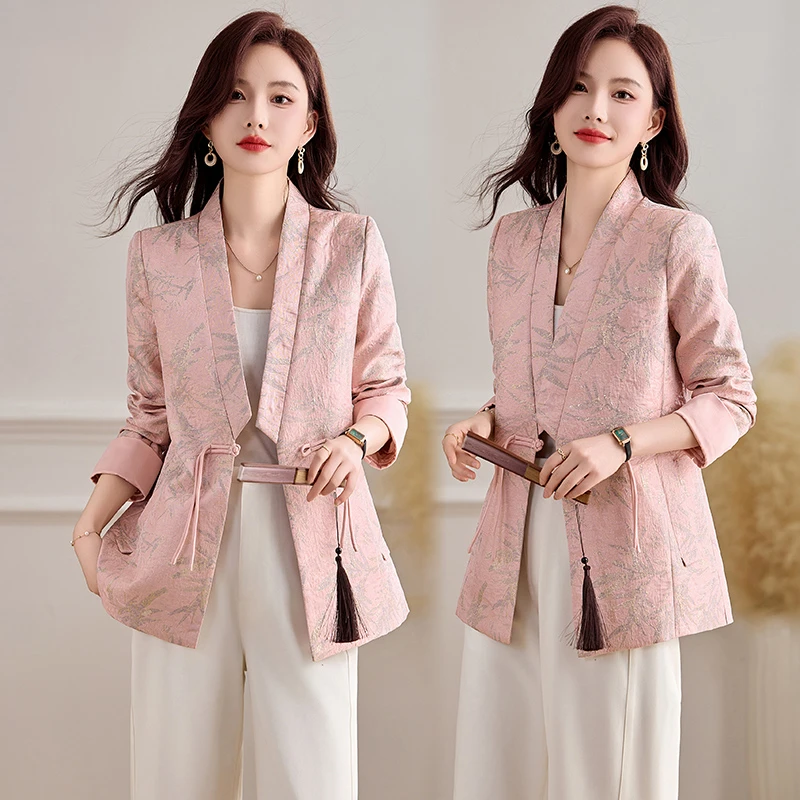 新中式国风提花外套女短款2025年春秋新款高级感气质百搭西装上衣