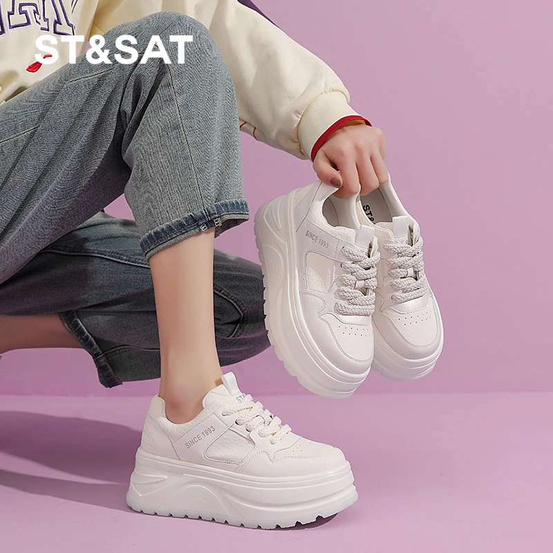 星期六休闲女鞋春季新款松糕底板鞋百搭轻便软底小白鞋女生板鞋
