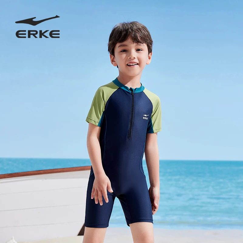 erke/鸿星尔克2025男童分体游泳专业防晒温泉泳裤中大童训练装备