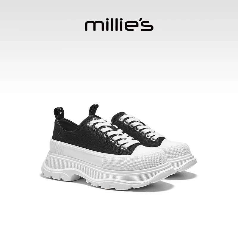 MILLIE'S/妙丽新款圆头厚底小个子增高超轻时尚百搭休闲ins老爹鞋