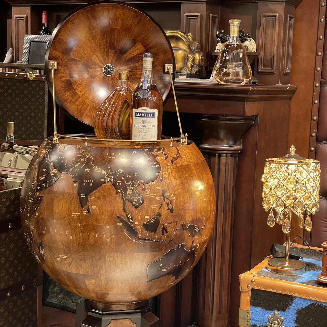 高定款客厅玄关陈列置物古典地球仪电动升降酒柜酒店高度140cm