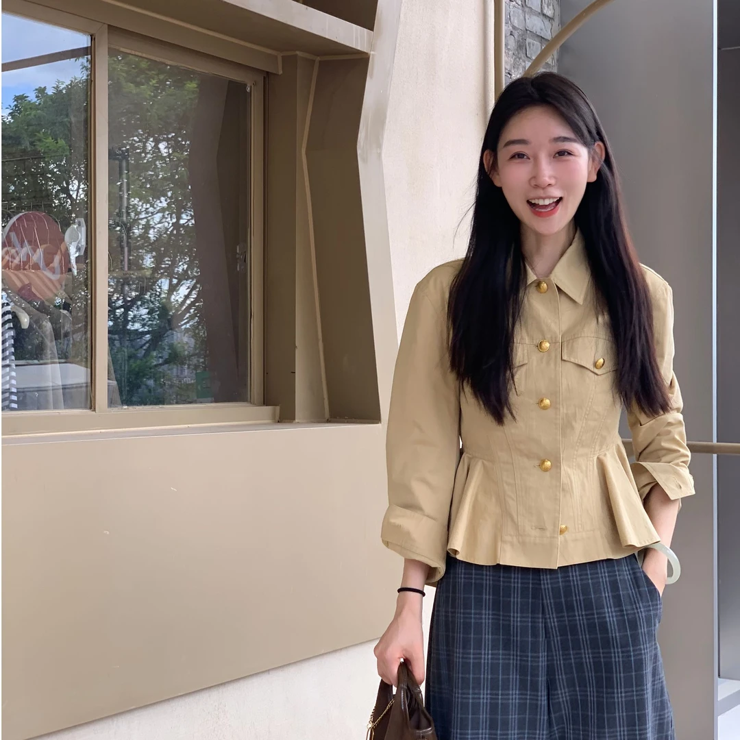 OUDOCKEE 鸥鸥 【100棉】肯豆 法式高级感收腰翻领外套 J2503X496T