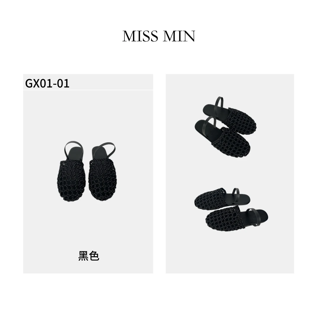 GX01-01时尚外穿半拖镂空编织拖鞋罗马鞋舒适沙滩半拖鞋MISS MIN