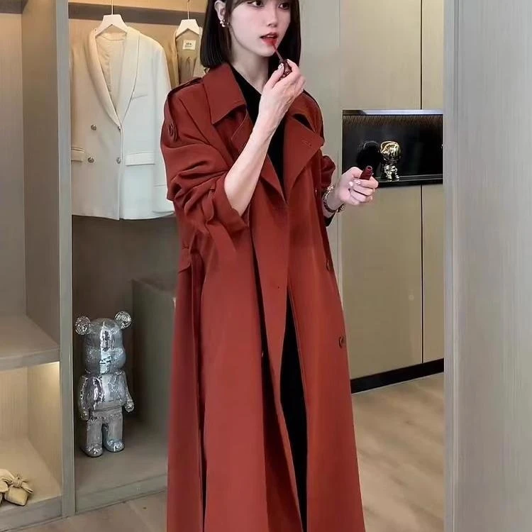 2025秋季新款红色别致风衣连衣裙气质高端今年流行febstudio风衣