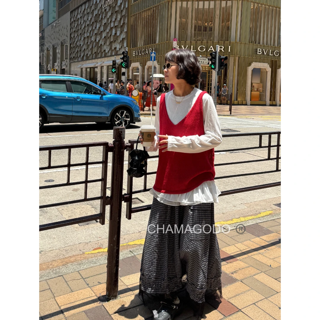 CHA MA GO DO10156【时髦精】宽松显瘦和纸纱针织镂空背心