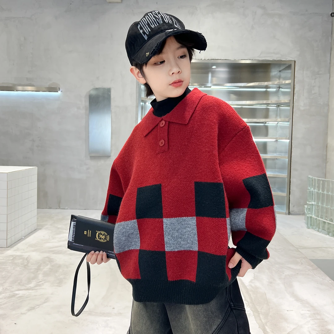男童秋冬款毛衣炸街儿童冬季加厚针织衫2025新款中大童冬装潮童装