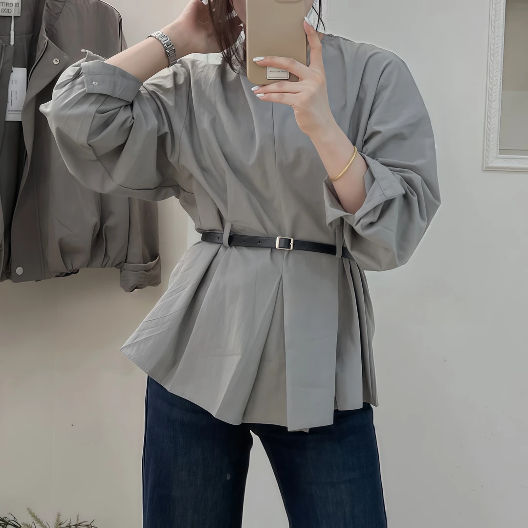 法式设计感收腰压褶衬衫女2025气质显瘦新款上衣宽松独特漂亮小衫