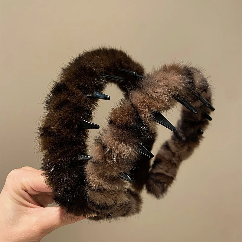 秋冬毛绒豹纹带齿防滑发箍女2025新款洗脸化妆敷面膜头箍发卡头饰