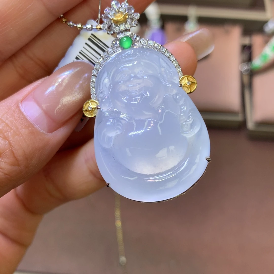 翡翠18K金镶嵌颈饰翡翠吊坠