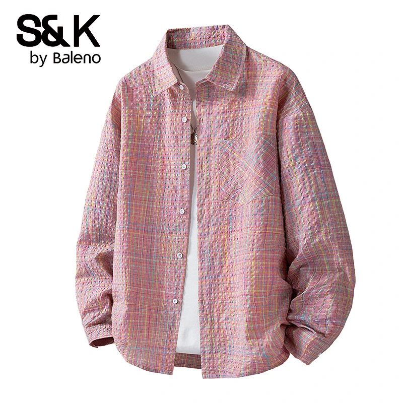班尼路S&K秋冬新款设计感ins休闲衬衫外套男日系复古格纹长袖衬衫