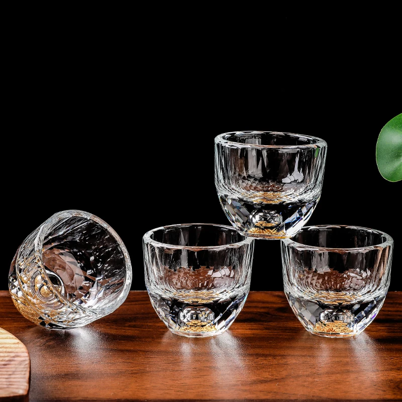 中式家用手工K9金箔水晶杯精美套装高端礼品白酒杯茶杯