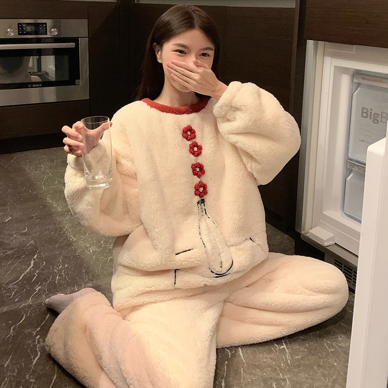 睡衣女大童秋冬季长袖珊瑚绒女孩15岁12大童初中生13法兰绒家居服