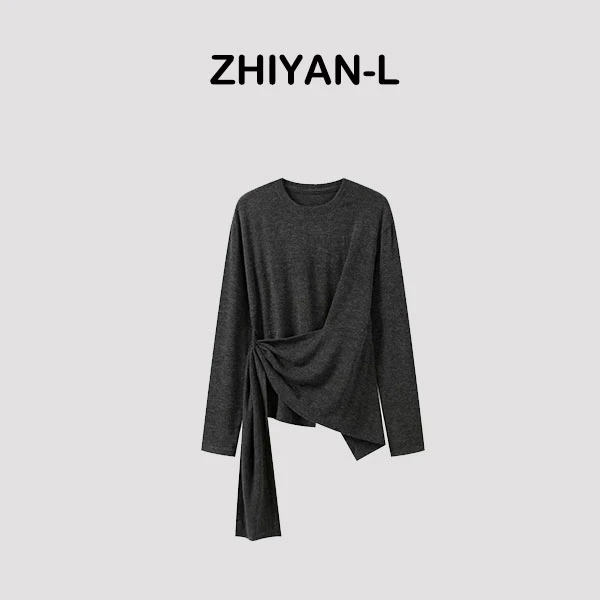 YAN“可颂云朵衫”2025新款洋气绑带设计显瘦打底百搭长袖上衣CE005