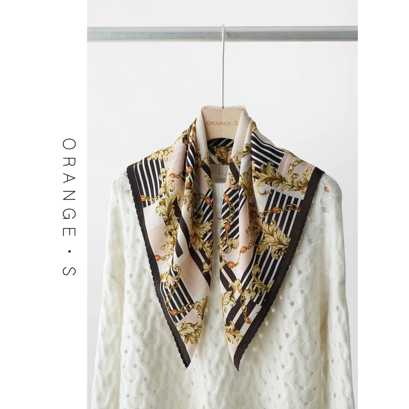 真丝双绉!【锁链效应】粉黑金配色100% 桑蚕丝围巾丝巾中方巾63cm