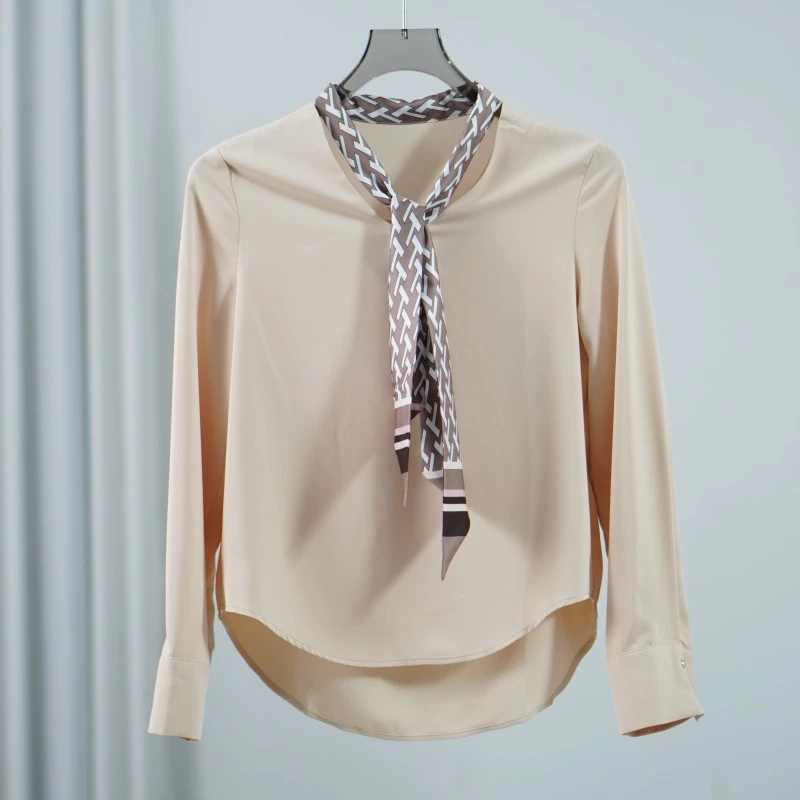 【德M】Z1217-5  女装春季丝带拼接衬衫杏色G53712126030280402