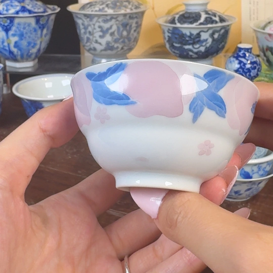 元煦窑青花粉桃杯