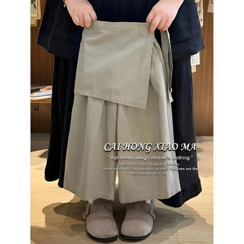 韩里韩气女童春夏裤子2025新款洋气围裙宽松阔腿裤屁帘裙裤两件套