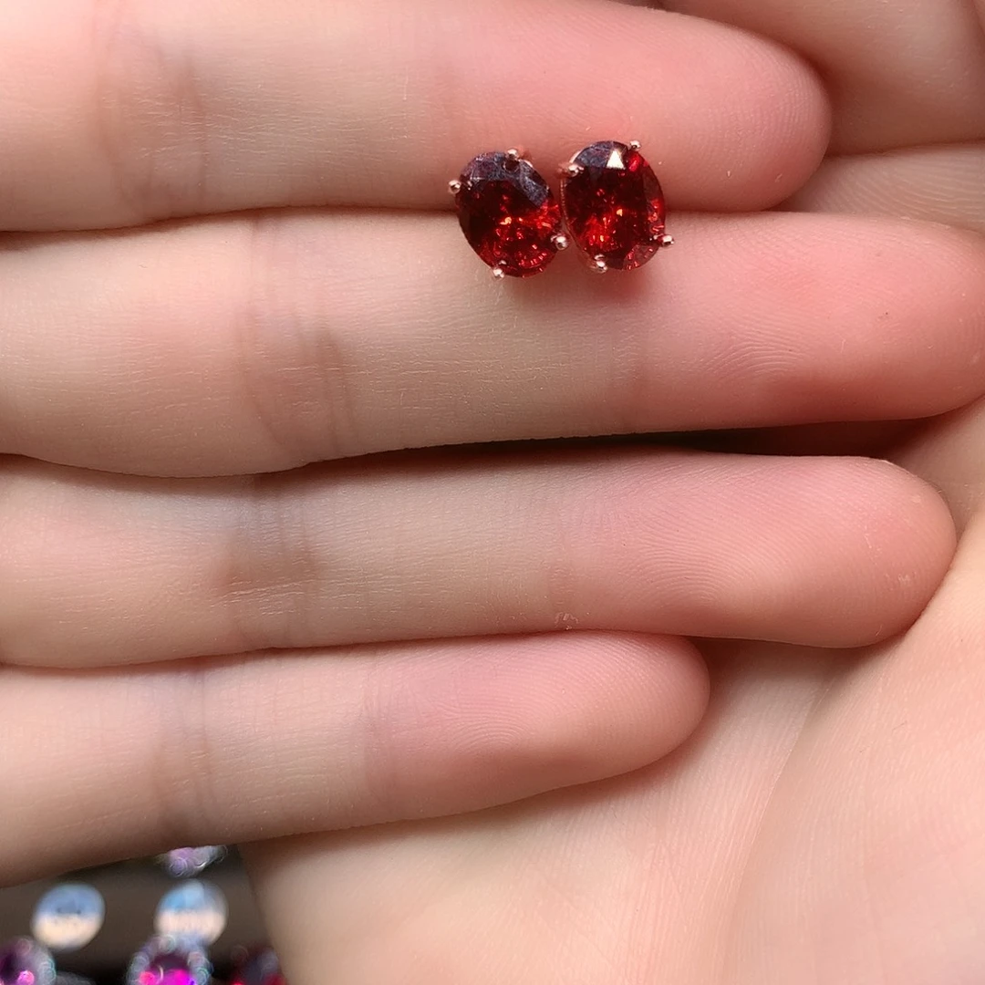 石榴石耳饰银S925镶嵌玫瑰金68