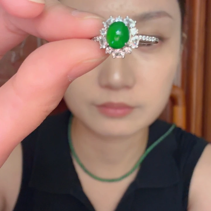 翡翠银S925镶嵌颈饰戒指