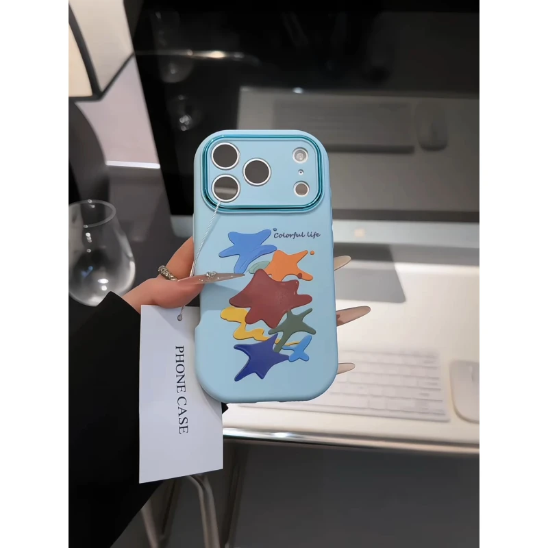 彩色油画笔触堆叠适用苹果17pro手机壳16pm小胖妹华为p80小众oppo