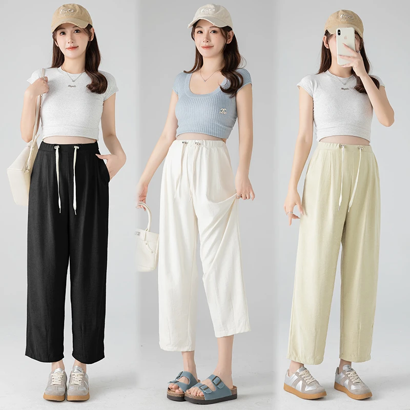 2025夏季新款孕妇阔腿裤小个子九分哈伦裤直筒奶奶萝卜裤垂感显瘦