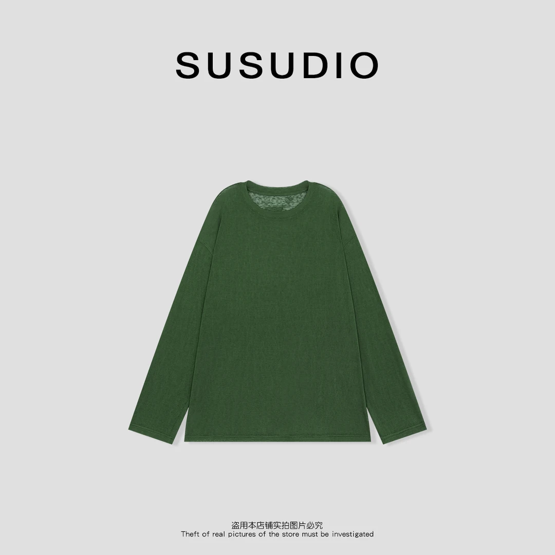 SUSUDIO 莱赛尔 简约质感纯色显瘦慵懒风长袖T恤 10586