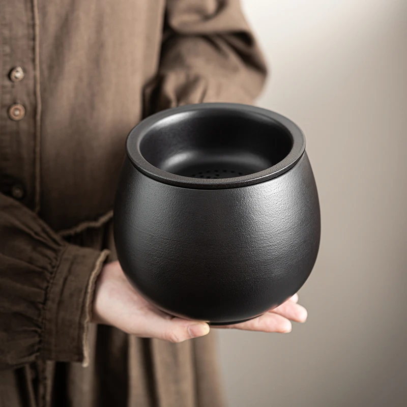 茶渣缸陶瓷茶洗桌面废水缸茶具配件水盂茶盂茶渣缸自带过滤茶道