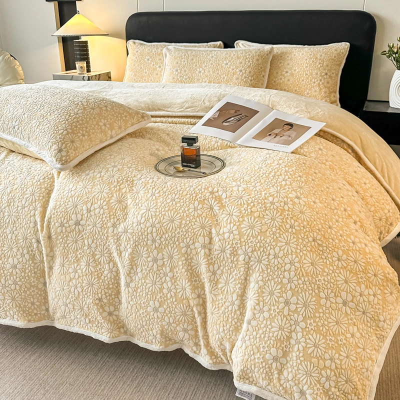 保暖雕花牛奶绒四件套法式（床盖9到10斤）轻奢床品套件加厚