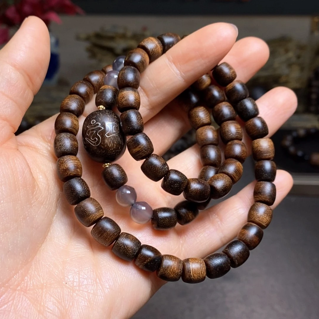 沉香手串越南富森红土倒架料0.8设计➕白棋楠沉香木雕