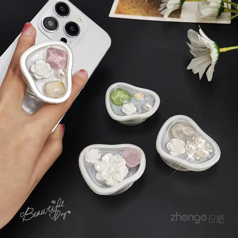 玫瑰宝石花朵爱心手机支架女款ins指环扣办公室居家追剧看电视轻