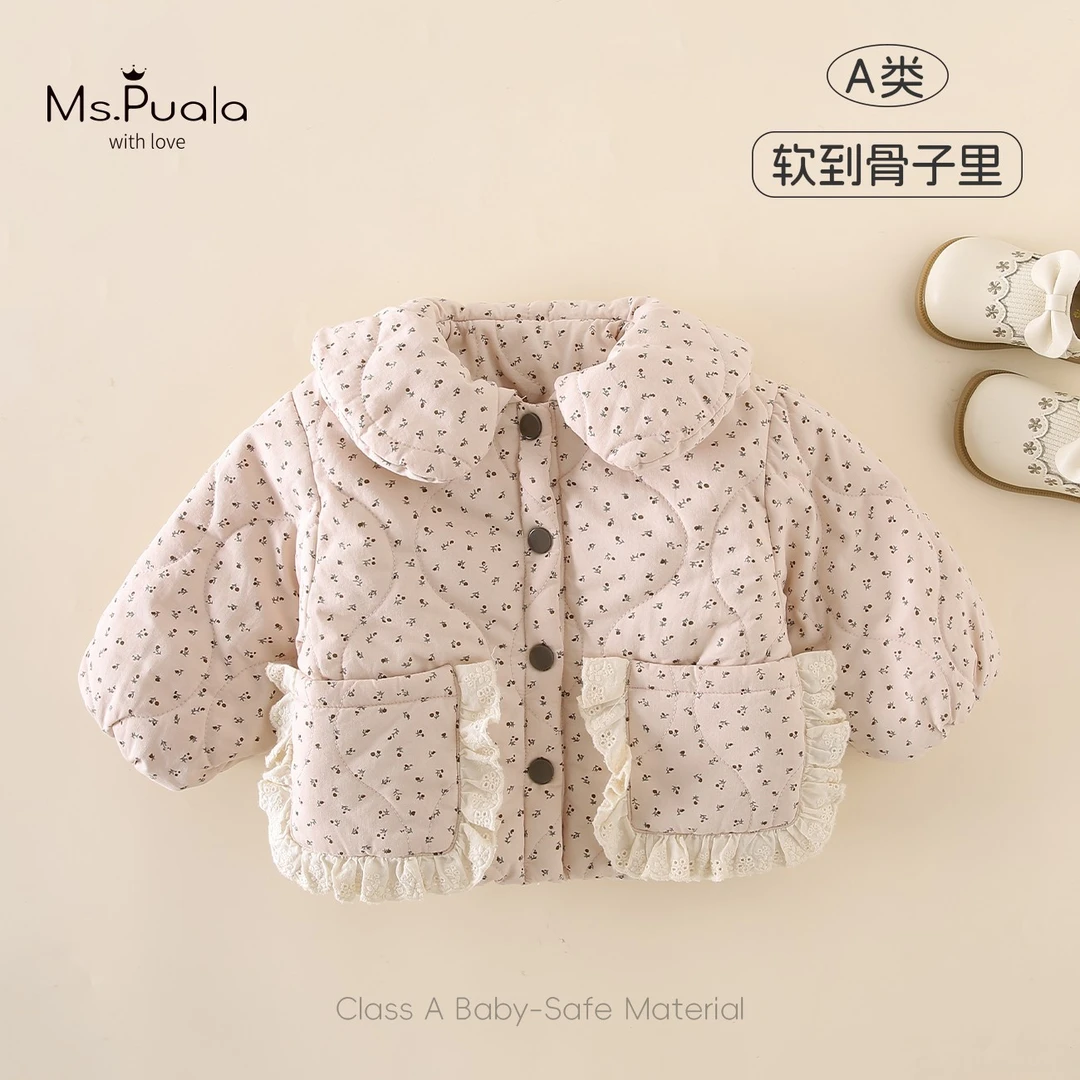 【MsPuala莓果酱】婴幼儿童装外套女宝宝冬款加绒碎花翻领棉衣棉服