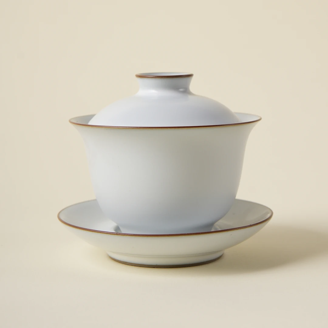 月白汝瓷三才元宝盖碗