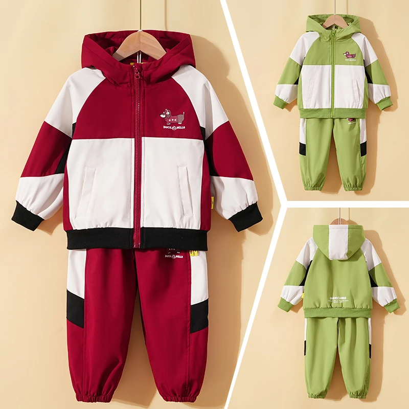 小黄鸭儿童套装2025春季新款男女童拼色潮流运动两件套