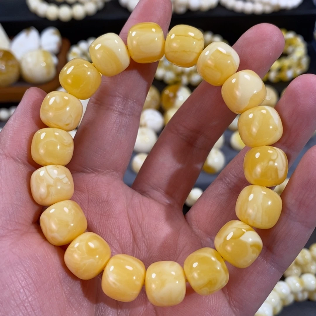 蜜蜡手串未镶嵌同料焦皮橘红蜡老型手串13