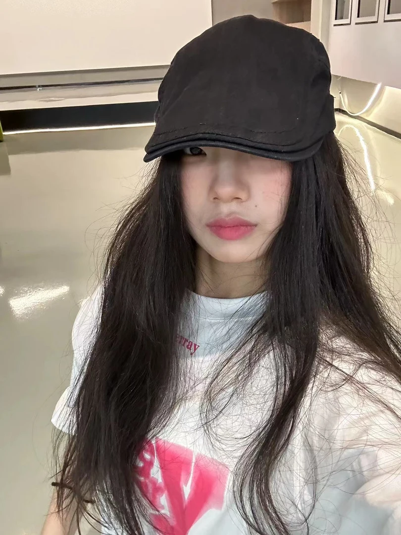 小众英伦复古日系黑色光面净版加宽加深弯檐前进帽显脸小可调节