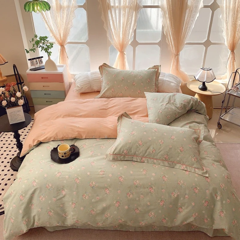 春夏纯棉四件套全棉斜纹小清新田园风被套床单1.5/1.8床品四季款