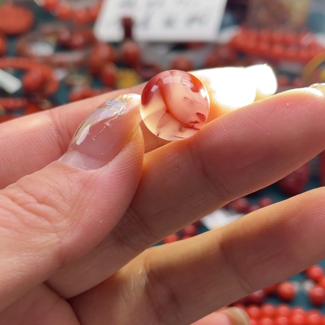 南红玛瑙未镶嵌开播福利川料南红紫冰飘花单珠13+mm