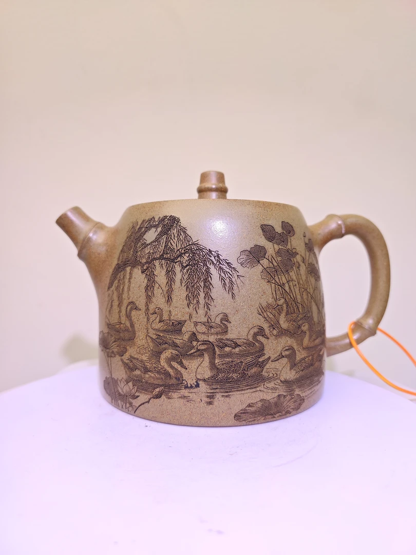 宜兴龙背青 竹节大汉铎紫砂壶