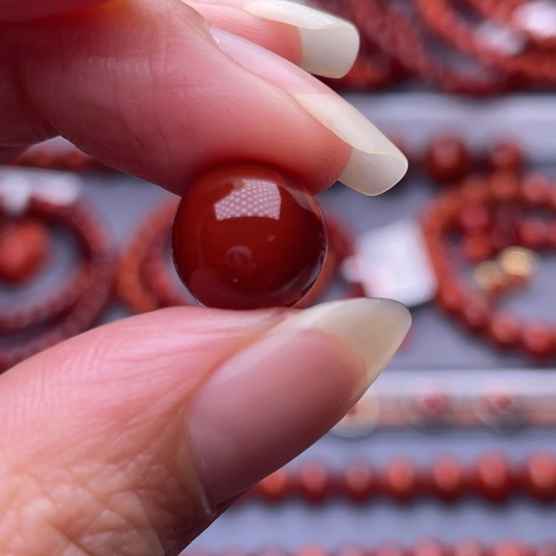 繁***旧南红玛瑙未镶嵌配珠11mm瓦西纯牛血火焰高品单珠