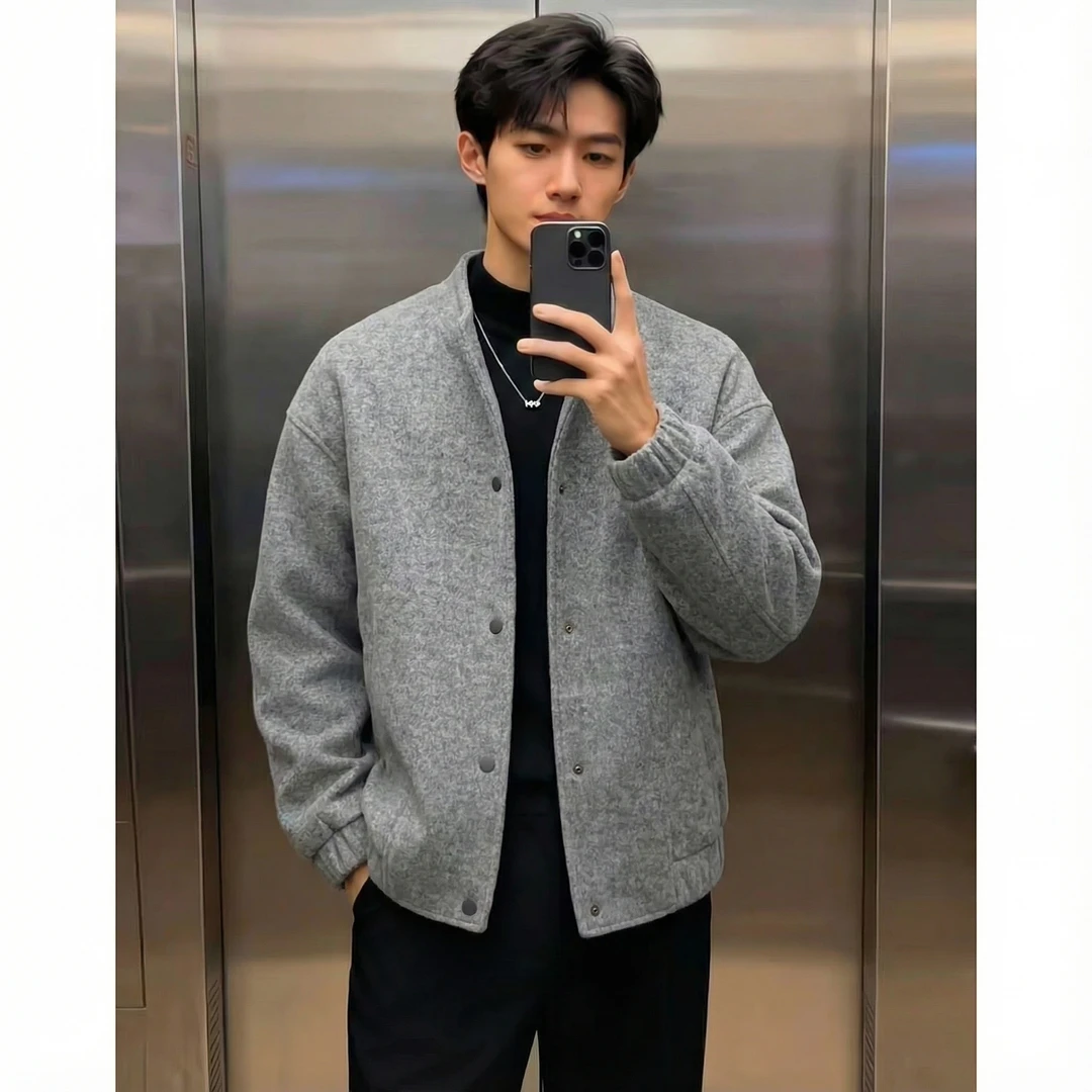 轻奢痞帅高级感男装毛呢大衣美式休闲保暖呢子夹克男士高级外套