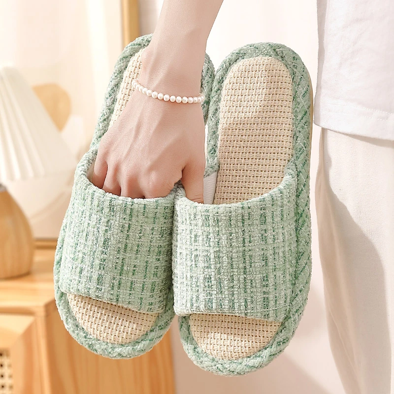 猫力亚麻拖鞋秋冬女款防滑日系小香风透气室内静音居家软底拖鞋男